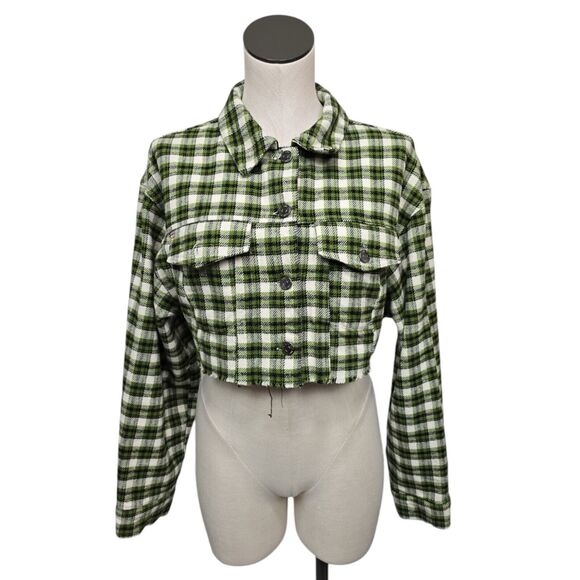 Urban Outfitters BDG Carissa Flannel Cropped Shirt Jacket Size‎ Small in Green - Picture 1 of 10